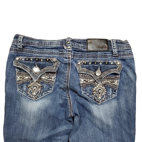 Grace In LA Womens Bootcut Jeans Blue Denim Embellished Pockets Size 11/29 - Picture 11 of 13